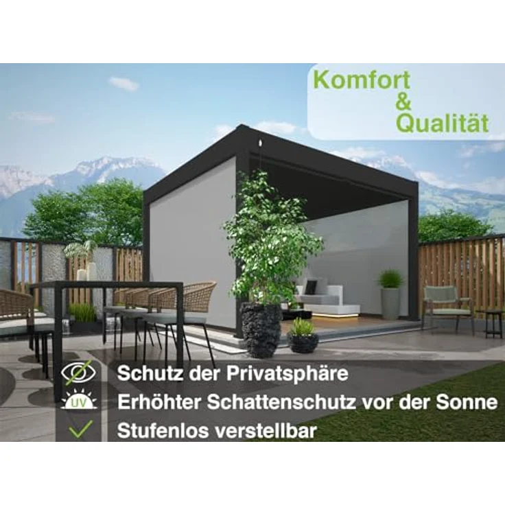 Weide Sonnenrollo | für Weide Deluxe Lamellendach Pergola Höhe 255 cm | Sonnenschutz, Sichtschutz | Aus Aluminium und Textil | UV-Schutz, stufenlos (2,65 Meter (für Halb 5,3 Meter), Anthrazit) – Bild 2