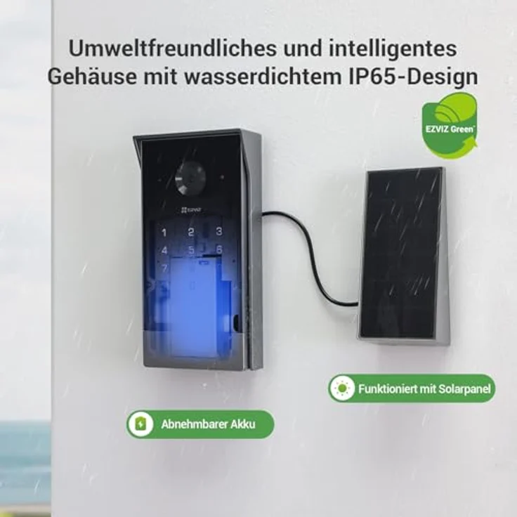 EZVIZ Akku Video Türsprechanlage mit Solarpanel, 2K Gegensprechanlage mit Kamera, 7" Farb-Touchscreen und 2-Wege-Audio, Dualband, Türsprechanlage unterstützt Passwort, Halow-Verbindung, EP7 - Solarbetriebene 2K Türklingel mit Halow WLAN, 7" Touchscreen, wetterfest (Schwarz) – Bild 4