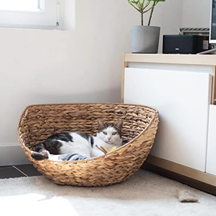 UNUS ANIMALS Hundebett Hundekörbchen rund mit Kissen, Haustierkorb für Hunde und Katzen, Seegraskorb in natürlicher Optik, 30x60 cm, für kleine bis mittelgroße Tiere – Bild 4