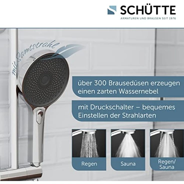 SCHÜTTE Handbrause SAMOA RAIN | Samtstrahl-Technologie | Duschkopf mit über 300 Düsen | 3 einstellbare Strahlarten | Brausekopf Antikalk für die Dusche | Chrom – Bild 2