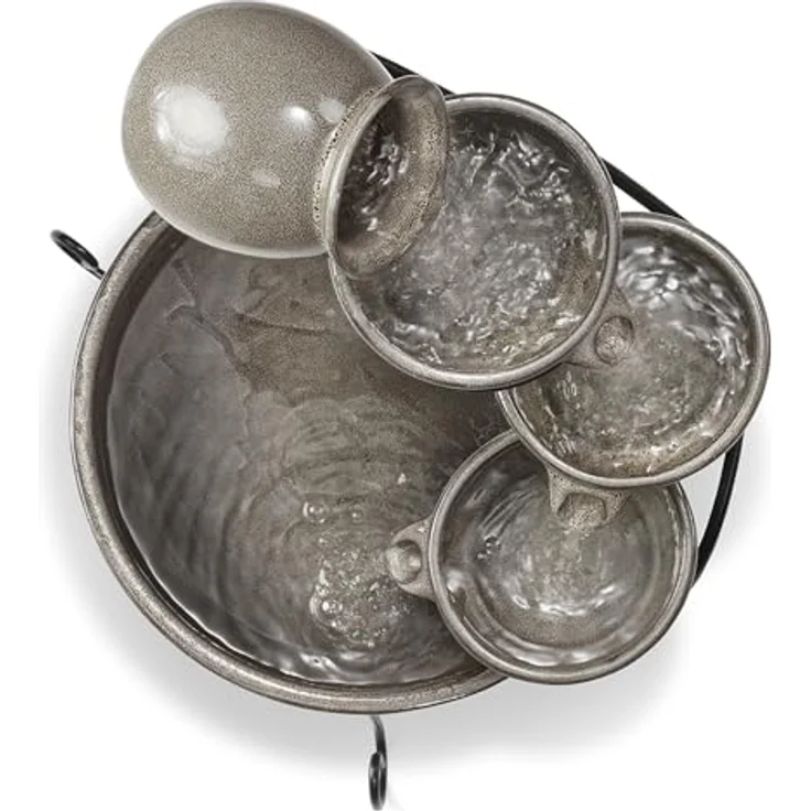 Esotec Solar Kaskadenbrunnen Firenze, Keramik mit 4 Terrakotta Schalen, wetterfest, H=55cm, Gartenbrunnen Wasserfall – Bild 3