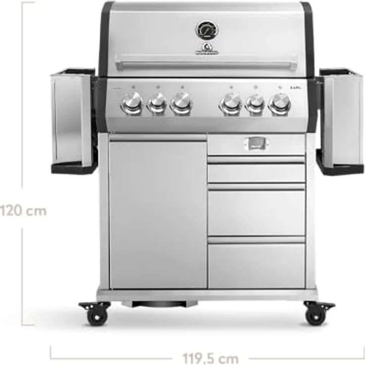 BURNHARD Big EARL 4-Brenner Gasgrill Edelstahl inkl. Heckbrenner, mit Gusseisen Grillrost & stabiler Abdeckhaube, Seitenkochfeld mit Infrarot Keramikbrenner, Silber – Bild 3