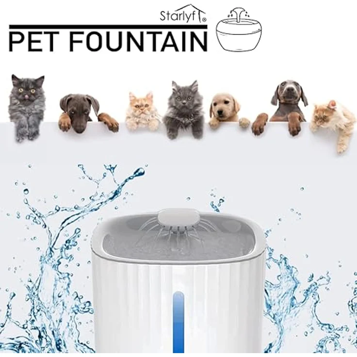 Automatischer Wasserbrunnen Starlyf Pet Fountain, 3 l, BPA-frei, für Hunde und Katzen, doppelter Kohlefilter und LED-Licht, USB-Anschluss, hygienisch und leise – Bild 2