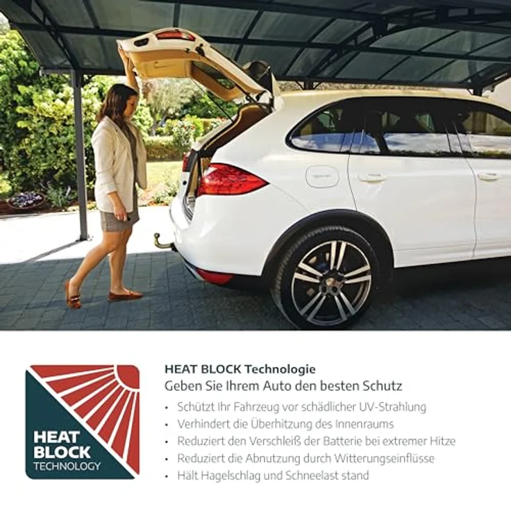 Palram Arcadia 5000 Carport, robuster Aluminium-Unterstand für ganzjährige Nutzung, grau, schneelastfähig bis 150 kg/m² – Bild 3