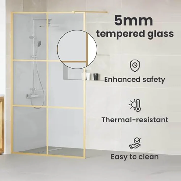 vidaXL Walk-in Duschwand Gold 140 x 195 cm, Gehärtetes Glas, Langlebig und verstellbar – Bild 5