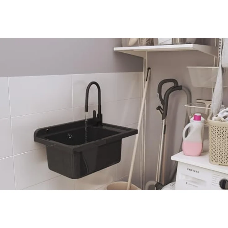 Granitan Kunststoffspüle MONZA Ausgussbecken - Waschtrog mit Siphon - 58x38x26,7 cm, erhältlich in mehreren Farben – Bild 2