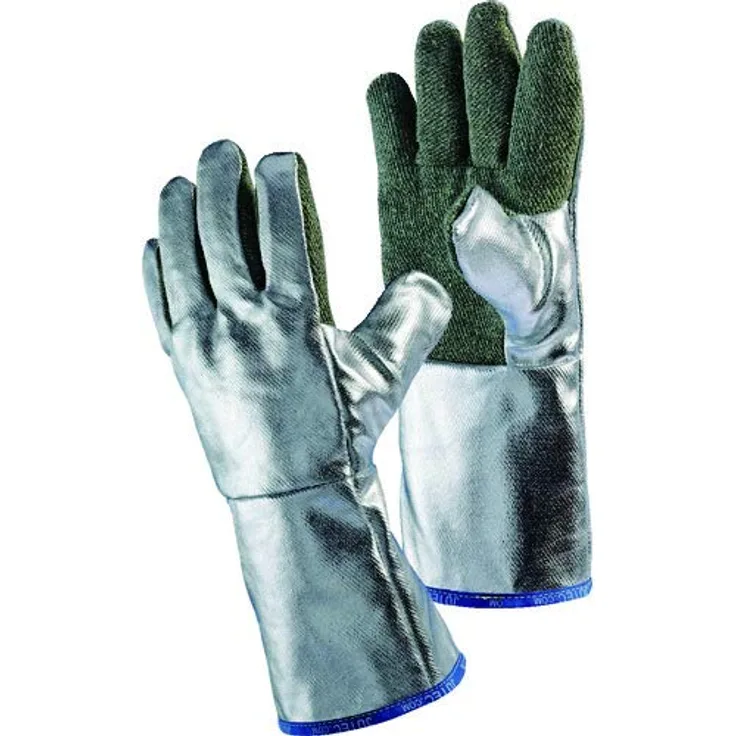 Jutec H125A238-W2 5-Finger Handschuh, Grün/Silber, 38 cm, 650°C Kontakthitze kurzzeitig, 1000°C Strahlungshitze