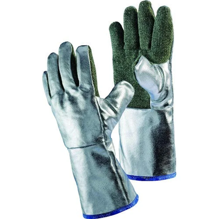Jutec H125A238-W2 5-Finger Handschuh, Grün/Silber, 38 cm, 650°C Kontakthitze kurzzeitig, 1000°C Strahlungshitze – Bild 1
