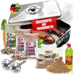 Zite Räucherofen Edelstahl XXL Set, Tischräucherofen mit Thermometer, Brennpaste und Zubehör, für Fisch und Fleisch, tragbar und sofort einsatzbereit