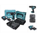 Makita DHP 482 RF1J Akku Schlagbohrschrauber 18 V, 2-Gang mit 120-tlg. Zubehörset, LED-Licht, inkl. 3,0 Ah Akku, Ladegerät und Makpac
