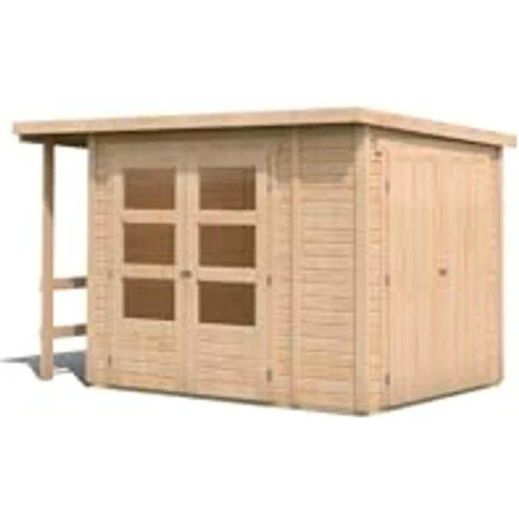 CHILLROI® Karibu Gartenhaus 19mm Multi Satteldach mit Schrank und Anbaudach inkl. Fußboden & Dacheindeckung (Pultdach naturbelassen) – Bild 3