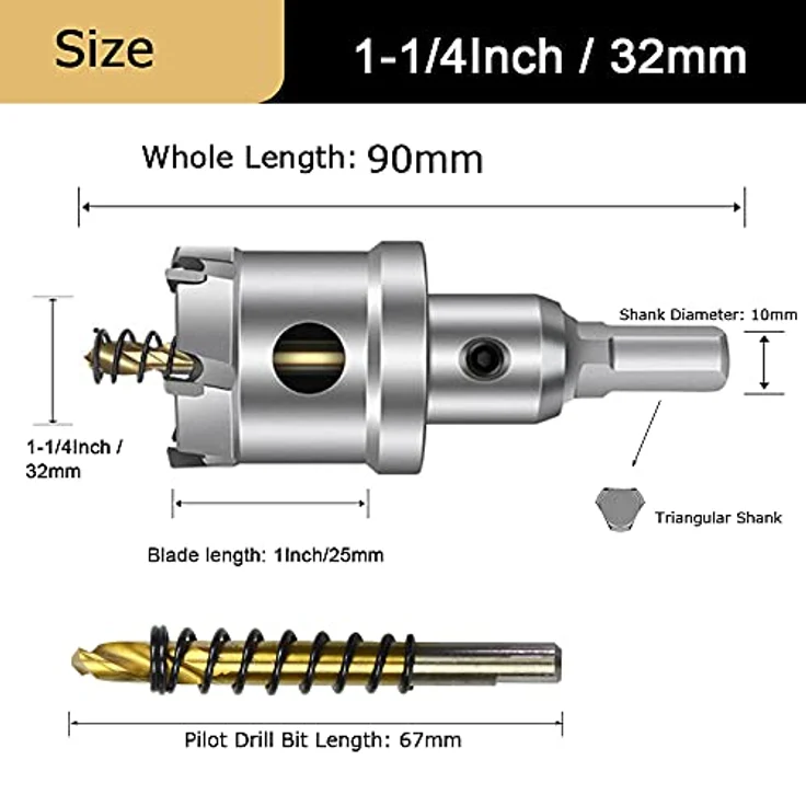 ASNOMY 32mm TCT-Lochsäge, Hartmetall-Bohrer für Edelstahl, Eisen, Holz und Kunststoff, präzise Schneidklinge, 10mm Schaftdurchmesser – Bild 4
