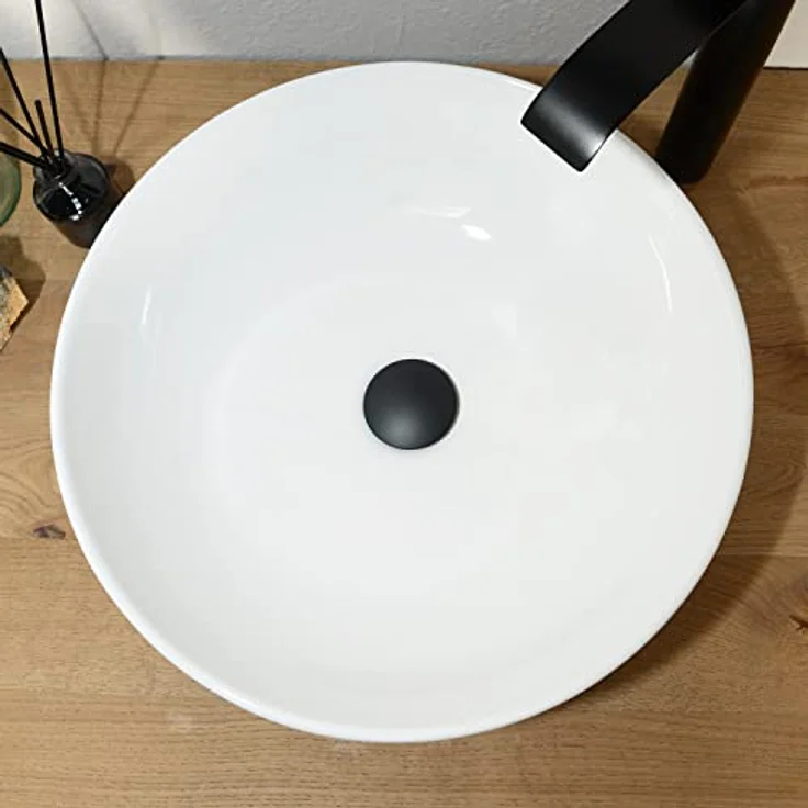 wohnfreuden Keramik Waschbecken 42 cm rund in weiß - Zeitloses Design, einfach zu montieren, ohne Überlaufschutz – Bild 3