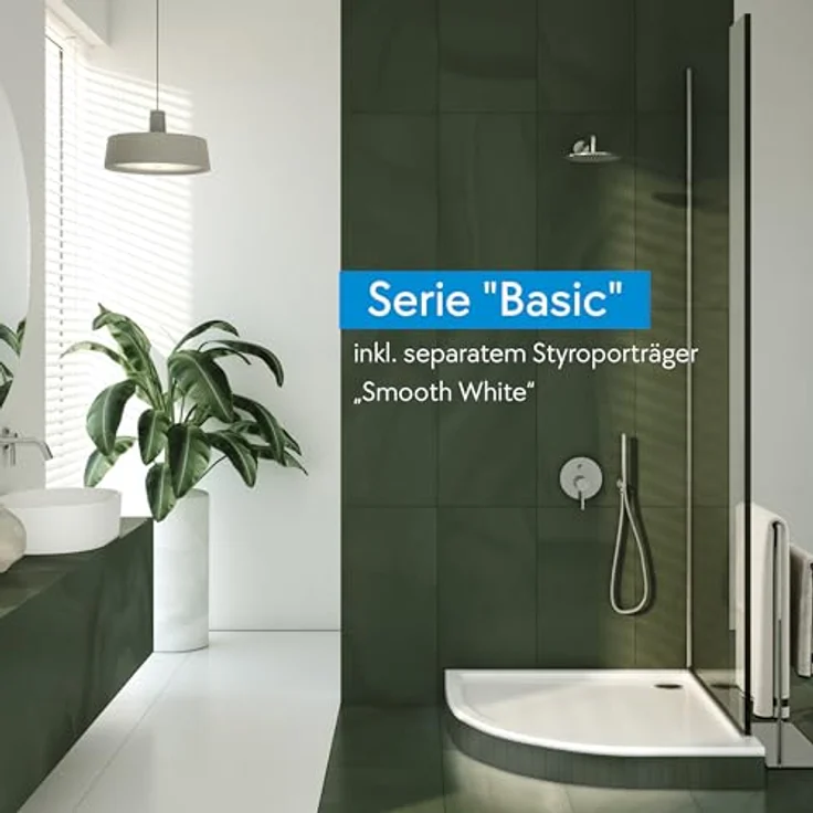 Aquabad® Duschwanne BASIC Smooth White, Viertelkreis, Acryl, inkl. Styroporträger und Ablaufgarnitur, 80x80 cm – Bild 3