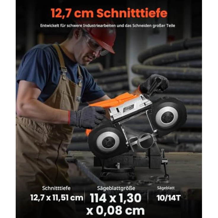 VEVOR 20V Akku Bandsäge, Metallbandsäge mit 127x115mm Schnitttiefe, variabler Drehzahl 0–120 m/min, LED-Licht und Aufhängehaken – Bild 2