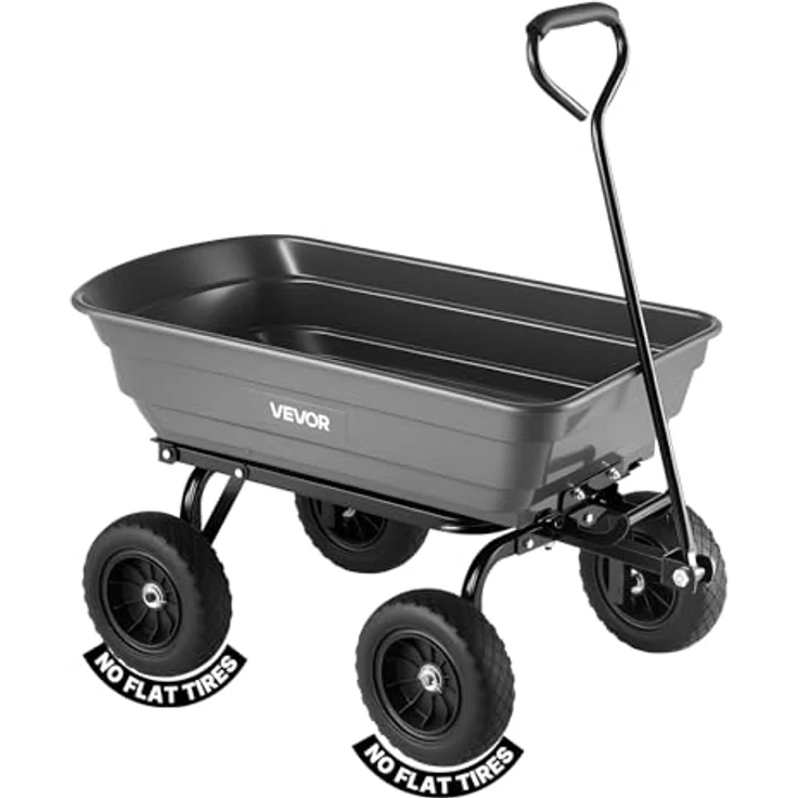 VEVOR Gartenwagen mit Kippfunktion, 272kg belastbarer Transportwagen mit 270° drehbarem Griff, 10 Zoll Kunststoffreifen, für Rasen, Kies & Schlamm – Bild 1