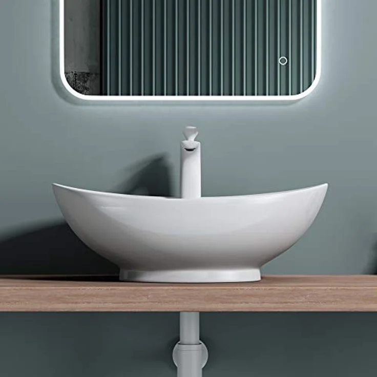 doporro Waschbecken Aufsatzwaschbecken Keramik Brüssel302, Design Keramikwaschbecken, hochreine Sanitärkeramik, Wasser sparend, weiß – Bild 6
