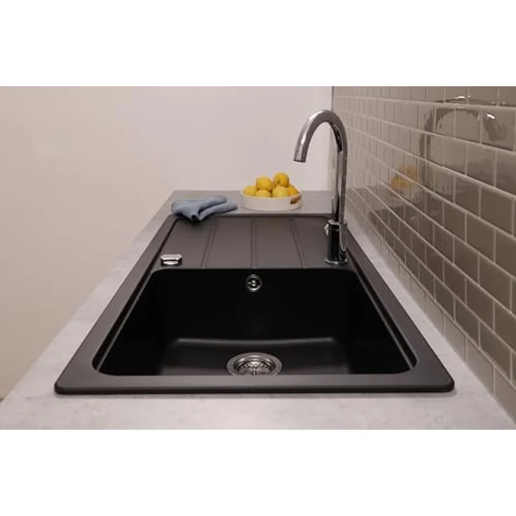 Respekta Austin Massivgranit Spüle 100 x 50 cm, hitzebeständig, abgeschrägte Abtropffläche, Einbau- und Unterbaumontage, 1 Becken, schwarz – Bild 4