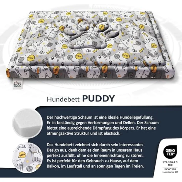 FDM Luna wasserdichtes Hundebett 100 x 70 cm Polyurethanschaum mit waschbarem Bezug Grau mit Gelb – Bild 3