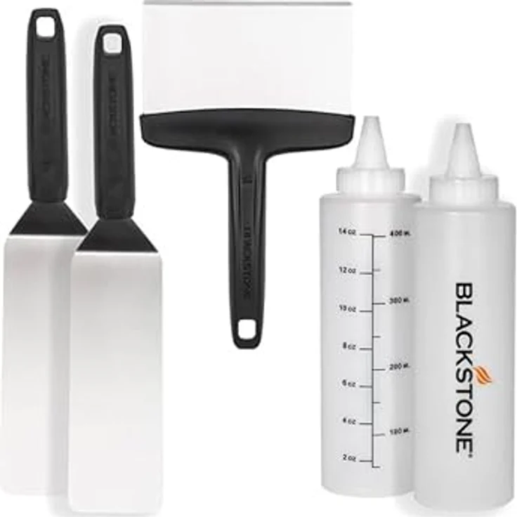 Blackstone Essentiel Utensilien-Set, Grillbesteckset mit Edelstahl-Schaber, zwei Spachteln und zwei weichen Flaschen – Bild 2