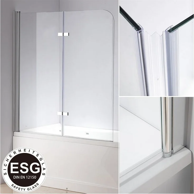 Feel2Home Badewannenaufsatz Duschabtrennung Glas 140x120cm Schwenkbar Aufsatz Transparent, Hochwertiges Sicherheitsglas, Elegantes Design