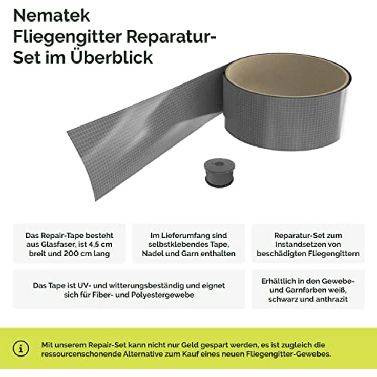 Nematek - Fliegengitter Reparatur Set - Fliegengitter Reparatur Klebeband - Reparaturband für Moskitonetz, Insektenschutz Tür und Fliegengitter Fenster - in verschiedenen Farben (Anthrazit) – Bild 3