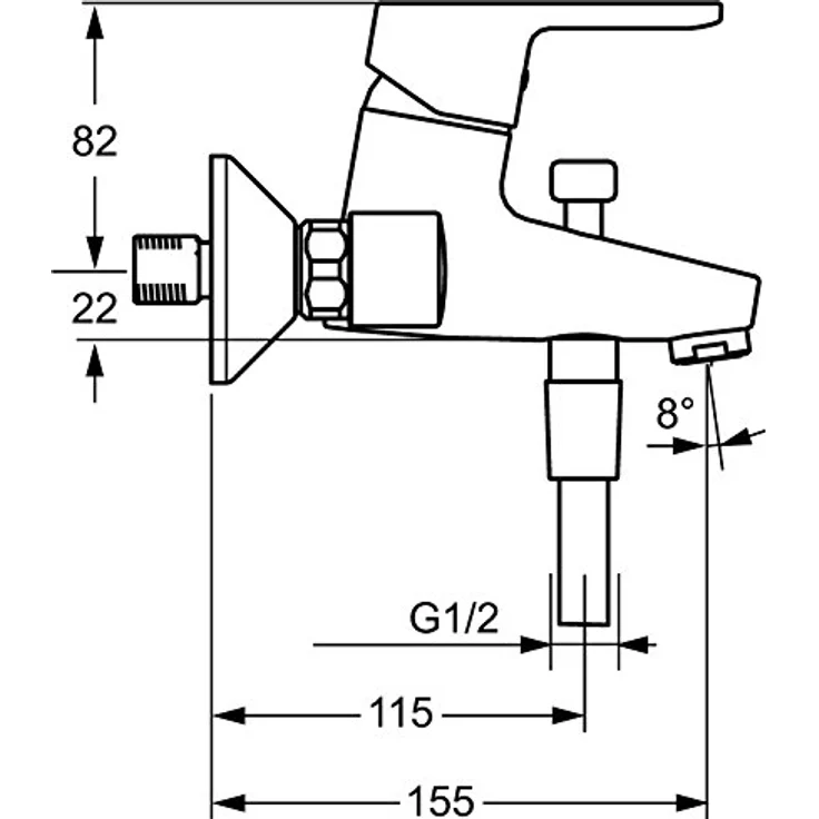 Hansa Primo Einhebelmischer Wannenfüll- und Brausebatterie 4944, Ausladung 155 mm, DN15, Chrom – Bild 2