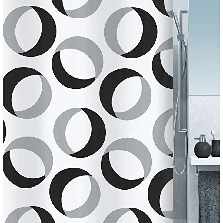 Spirella Duschvorhang Textil Muster -Rings grey-black- - 180 x 200 cm B x H Rings grey-black – Bild 2