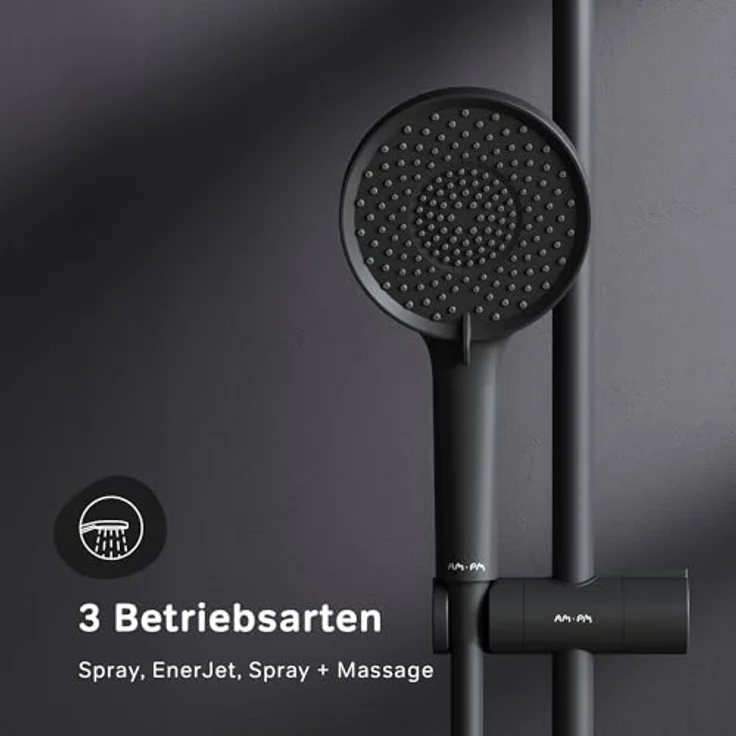 AM.PM X-Joy Duschgarnitur, Duschstange mit höhenverstellbarer Handbrause Ø 120 mm, 3 Strahlarten, Antikalk-Duschkopf mit 175 cm Schlauch, Schwarz – Bild 4