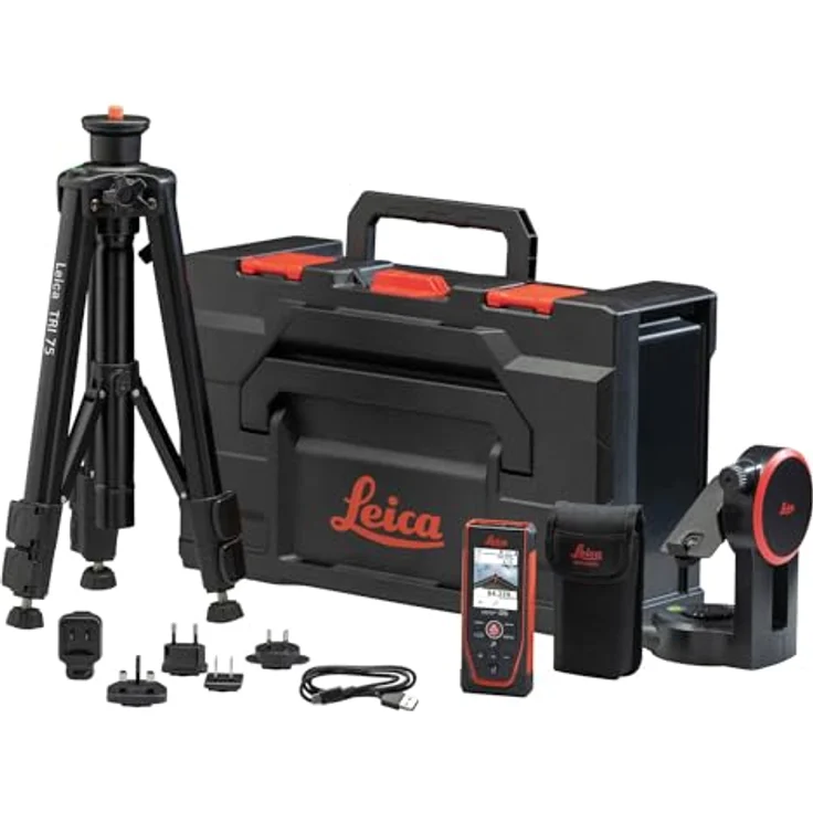 Leica DISTO D5 Set, Laserentfernungsmesser mit digitalem Zielsucher, FTA 360 Adapter und TRI 75 Stativ, inkl. metaBOX – Bild 1