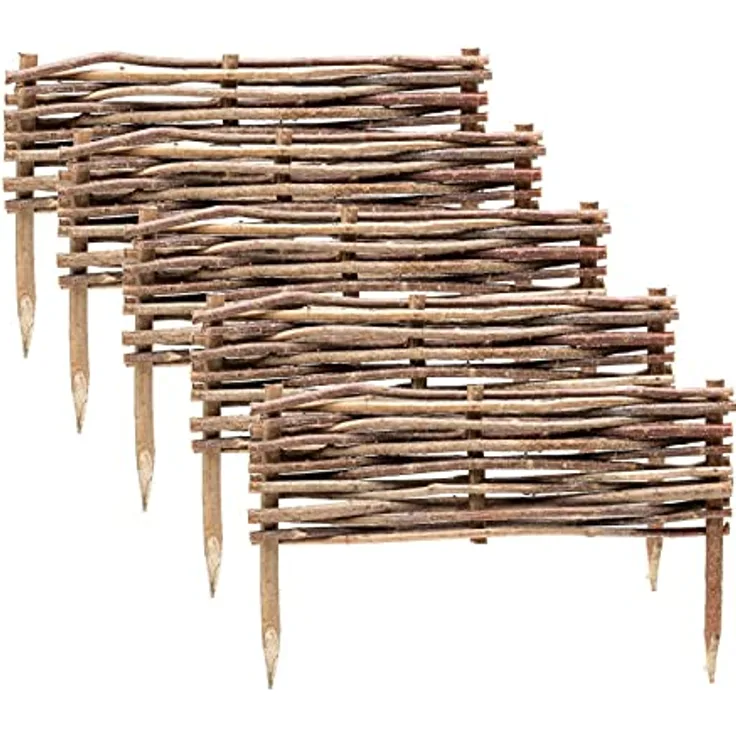 BooGardi Beeteinfassung Holz · in 3 Größen · 20 x 60 cm 5er Set Haselnuss Beeteingrenzung · Steckzaun zur Beetumrandung · Garten Wegabtrennung