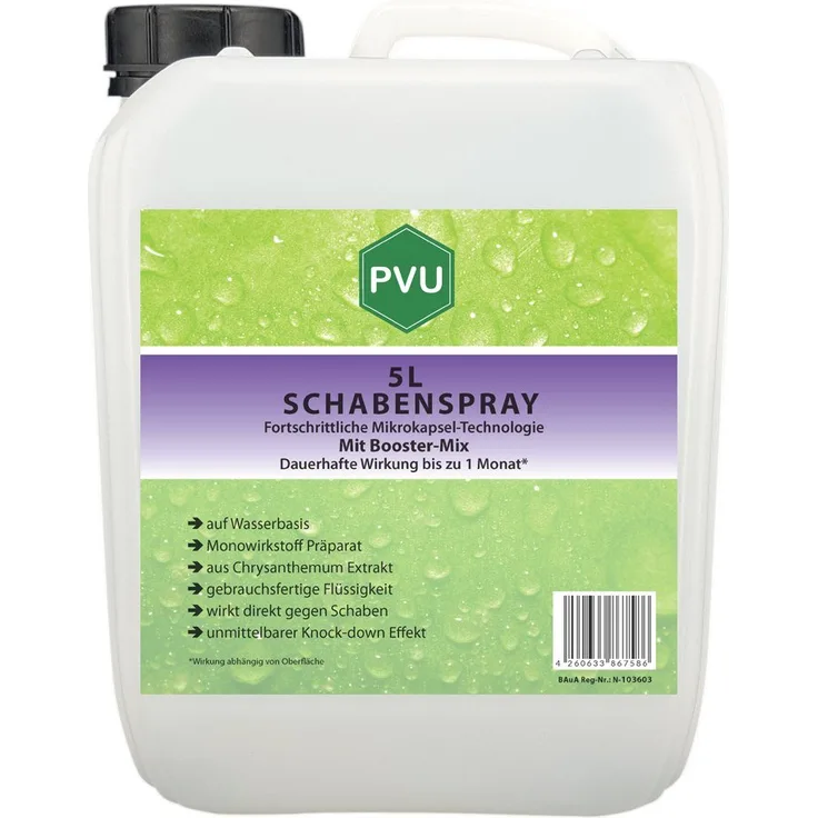 PVU Insektenspray Schaben / Kakerlaken, 5 l, Booster Mix mit sofortigem Knock-down Effekt, geruchsarm und auf Wasserbasis
