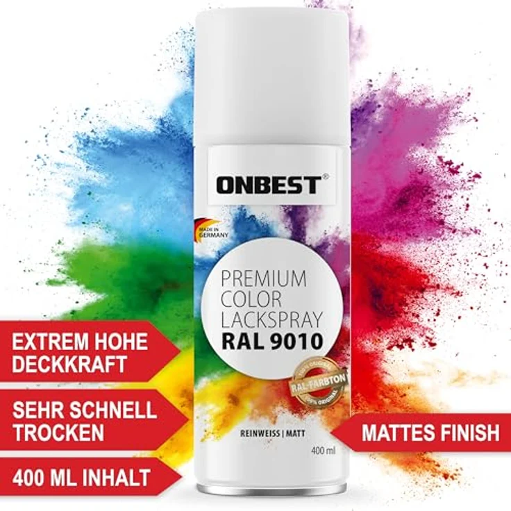 Onbest PREMIUM Lackspray 400 ml, Hochpigmentiert, Witterungsbeständig, Schwarz Matt (RAL 9005), Made in Germany – Bild 2