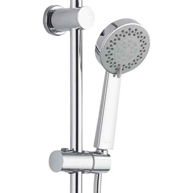 Belvit Hansgrohe Vernis Blend Einhebel Duschset, Regendusche 20 x 20 cm, Handbrause mit 3 Strahlarten, Keramikmischsystem, Temperaturbegrenzung, Duschstange 85 cm, Wandmontage, Chrom Grau – Bild 4