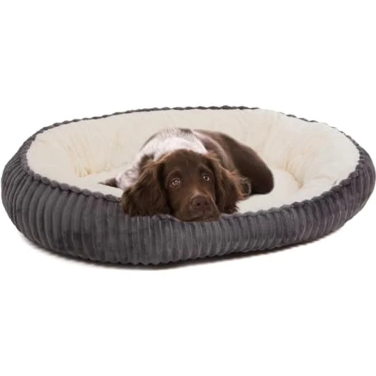 Wallace & Jones Hundebett Cameron | Ovaler Hundekorb für mittelgroße Hunde | Flauschiger anthrazit-beiger Hundekorb rutschfest | Größe M 75 x 55 x 20 cm – Bild 1