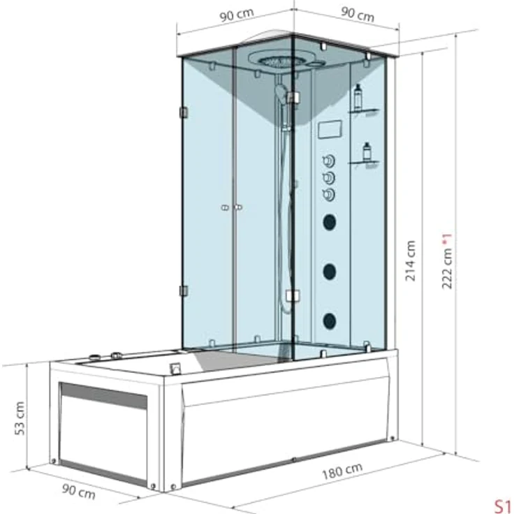 AcquaVapore K05-L01-WP, Whirlpool-Dusche Kombination 180x90 cm, weiß mit Regendusche, 10 Massagedüsen und Touchscreen-Display – Bild 5