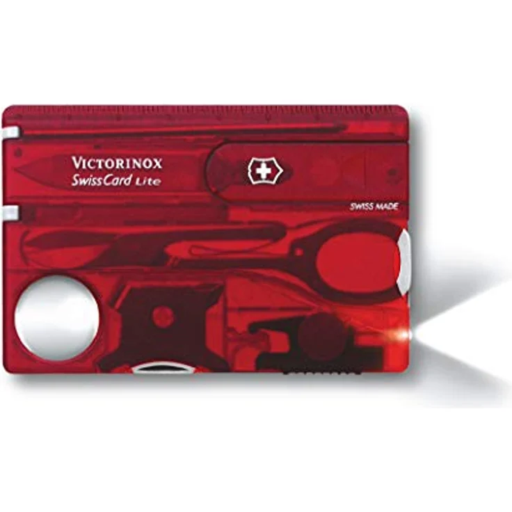 Victorinox Taschenmesser Swiss Card Lite (13 Funktionen, LED-Licht, Lupe) rot transparent – Bild 2