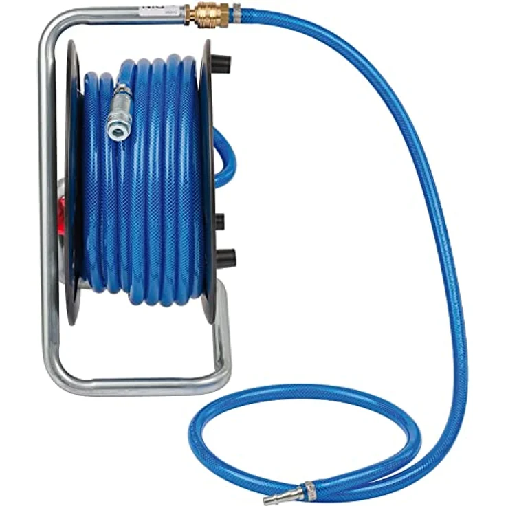 Brennenstuhl Schlauchtrommel 20 Meter, Druckluftschlauch 6/12 mm, robust mit Wandhalterungen, Schwarz/Blau, Made in Austria – Bild 3
