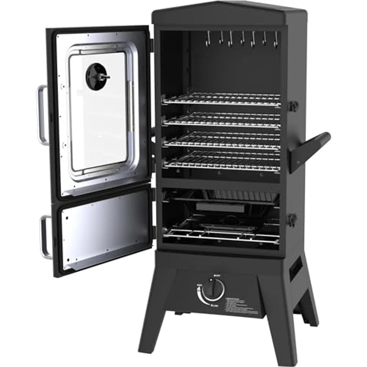 EL Fuego Gasgrill/Smoker Portland W2, Multifunktionales Grillgerät mit Glasfenster, 3,5 kW, Schwarz, 50 cm x 107 cm x 48 cm – Bild 3