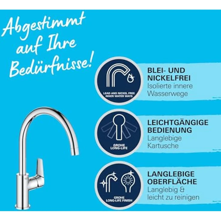 Grohe Küchenarmatur GROHE Start Edge Einhebelmischer mit hohem Auslauf und 360° Schwenkbereich, chrom – Bild 5
