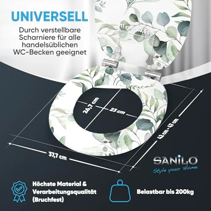 Sanilo WC Sitz Eukalyptus, Toilettendeckel aus Holz mit Absenkautomatik, antibakterieller Beschichtung, 47 x 37,7 cm – Bild 6