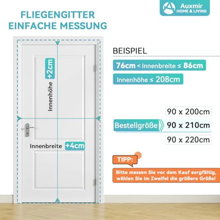 Auxmir Fliegengitter Balkontür Magnet 100x220cm, Insektenschutz mit verstärkten Magneten und breitem Klettverschluss, ohne Bohren, Weiß – Bild 4
