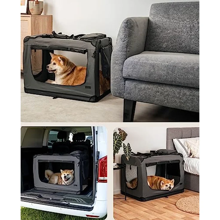 lionto Hundetransportbox Hundetasche Hundebox Faltbare Kleintiertasche, (XXL) 90x61x65 cm grau – Bild 2