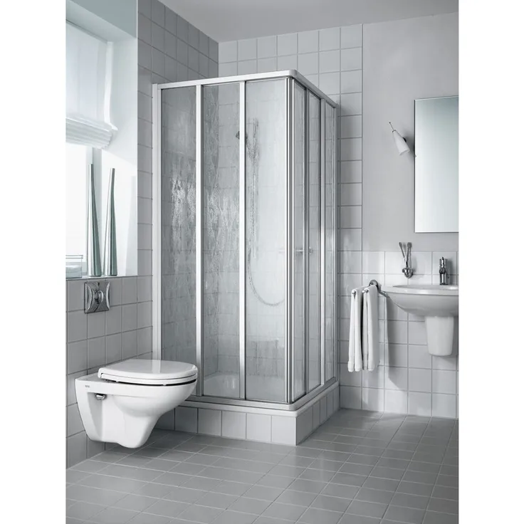 Kermi Nova 2000 ED3 Eck-Halbteil 1000x1850 mm, 3-teilig mit Gleittüren, Kerolan Fontana, verstellbares Wandprofil, made in Germany