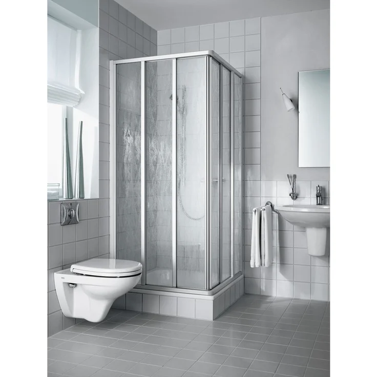 Kermi Nova 2000 ED3 Eck-Halbteil 1000x1850 mm, 3-teilig mit Gleittüren, Kerolan Fontana, verstellbares Wandprofil, made in Germany
