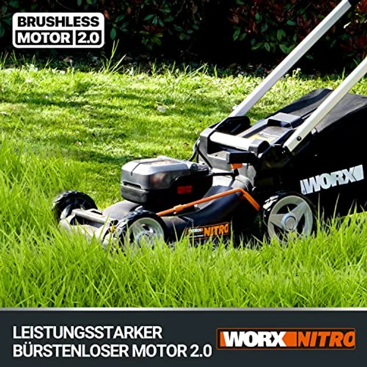 WORX WG748E NITRO Akku-Rasenmäher 40V(2x20V) - leistungsstarke bürstenloser Motor -46cm Schnittbreite - automatische Motorleistungsanpassung - 7 Schnitthöhenstufe - inkl. 2x4Ah Akkus & Dual-Ladengerät - Preisvergleich – Bild 4