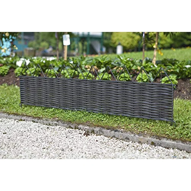 Windhager Beetumrandung PVC Rattan, Beeteinfassung in dunkler Rattan-Optik, LxH: 100x35 cm, pulverbeschichteter Metallrahmen – Bild 4