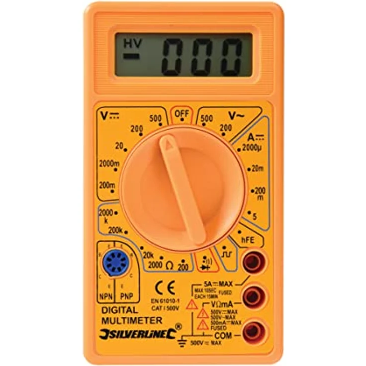 Silverline 589681 Digitalmultimeter, AC/DC Prüfgerät mit Signalton, 200-750 V AC, 0-5 A DC, orange – Bild 2