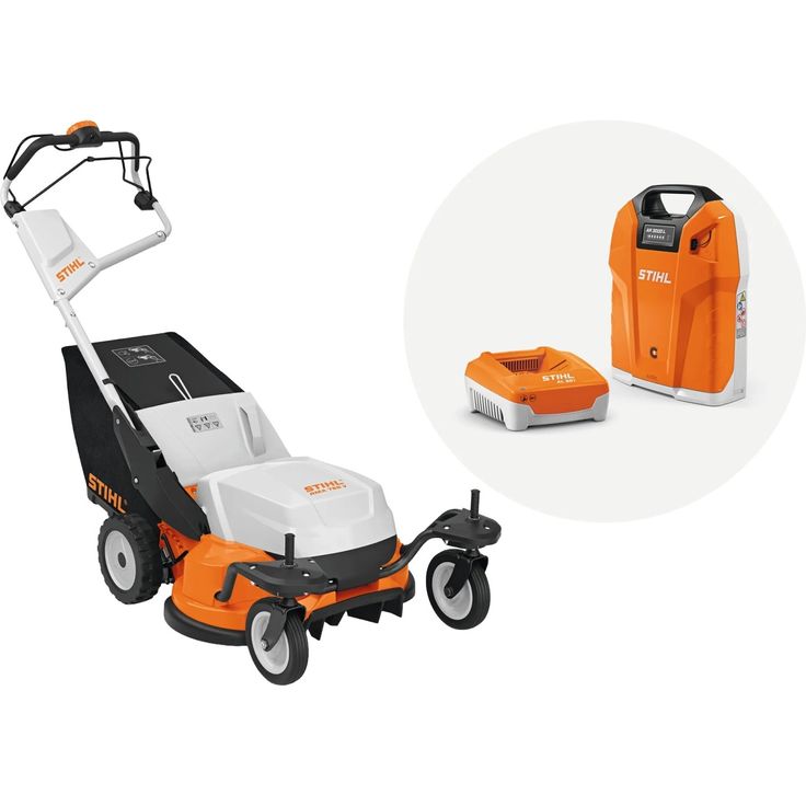 Stihl RMA 765 V Akku-Rasenmäher-Set mit AR 3000 L und AL 501, 63 cm Schnittbreite, Vario-Radantrieb, Orange-Grau