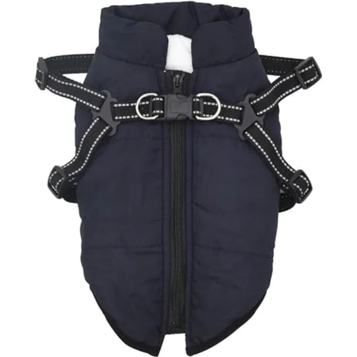 vidaXL Hundemantel mit Geschirr Wasserdicht Marineblau XL, wasserdicht mit verstellbarem Geschirr und Reflexstreifen – Bild 4